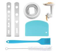 Biscuit Attachment, 2 Pieces Stainless Steel Pastry Attachment with Connecting Ring, Brush and Scraper, 8 Shapes Pastry Attachment, Cookie Press Attachment, Pastry Press Accessories for Meat Mincer