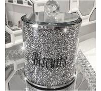 BISCUIT JAR TIN CRYSTAL GLASS KITCHEN DIAMOND SPARKLY SILVER CRUSHED
