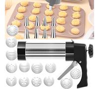 Biscuit Maker Kit - Stainless Steel Cookie Press Gun with 8 Piping Nozzles & 13 Biscuit Discs - Cake Decorating Tools for Birthday, Wedding, Anniversary Parties