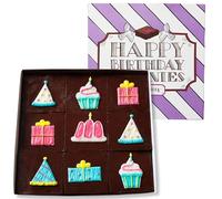 Biscuiteers Birthday Brownies by Post - 9 Indulgent Chocolate Brownies with Glossy Ganache & Hand-Iced Touch - Happy Birthday Gift Box - Limited Edition - Fresh Handcrafted London Bakery