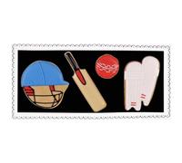 Biscuiteers Cricket Letterbox Biscuits, 4 Hand-Iced Lemon Biscuits with Cricket Themed Designs Including Bat & Helmet in Hand-Illustrated Gift Box, Luxury Cricket Fan Gift, Hand-Baked in London