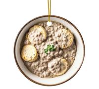 Biscuits and Gravy Christmas Ornament Southern Comfort Food Themed Foodie Novelty Ceramic Holiday Xmas Gift & Tree Décor with Breakfast Dish Design for Cooking Lovers (Flat Printed Design, Not 3D)
