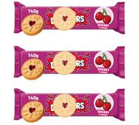 Biscuits Cherry Flavour 140g, Pack Of 3, Shortcake Biscuits with a Cherry Flavour Apple Jam, Artificial colours and Flavours, Vegan friendly