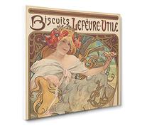 Biscuits Lefevre by Alphonse Mucha Canvas Print | Gallery Wrapped 30mm Frame Wall Art | 14x14 inches | Ready to Hang | Modern Picture | Living Room Bedroom Lounge Office