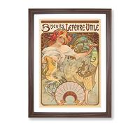 Biscuits Lefevre By Alphonse Mucha Classic Painting Framed Print | A2 Walnut Framed Wall Art | Ready to Hang | Classic Historical Picture | Living Room Bedroom Lounge Office