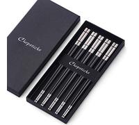 Bisda Reusable Metal Chopsticks Set 5 Pairs Black Japanese Chopsticks for Korean Sushi Chopsticks 23.5 cm Stainless Steel Chinese Chopstick with Gift Box for Christmas Birthday Party Dishwasher Safe