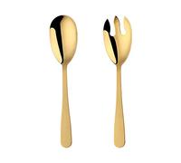 BISDARUN 12 Inches Salad Spoon and Fork Sets，Stainless Steel Salad Server Sets, Cooking Utensils for Kitchen, Simple and Classic Dishwasher Safe (Gold)