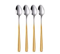 BISDARUN 18/10 Stainless Steel Latte Spoons Gradient Gold Ice Cream Teaspoons 4 Pieces Long Handle Ice Cream Cup Spoon for Hot Chocolate Hot Drink Dishwasher Safe