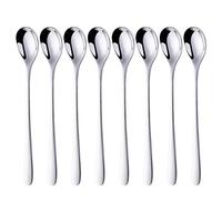 BISDARUN Latte Spoons Silver Long Handle Teaspoons 18/10 Stainless Steel Spoons for Dessert Cocktail Ice Cream Sundae Coffee, 8 Inch/20.5 CM, Set of 8