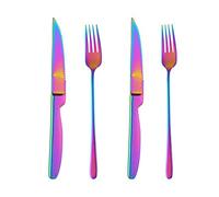 BISDARUN Rainbow Steak Knives and Forks Set - Serves 2, Stainless Steel Dinner Forks X2, Steak Knives X2, Dishwasher Safe