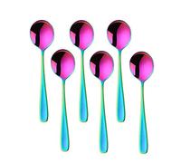 BISDARUN Round Soup Spoons Set of 6 Rainbow Dinner Spoons 18/10 Stainless Steel Iridescent Table Spoons 17.5 cm Length, 4.5 cm Width