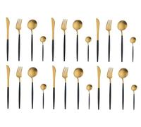 BISDARUN Stainless Steel Coloured Handles Cutlery with Matt Polish Unusual Flatware Set Funky Kitchen Forks Knives and Spoons Service for (Black Gold 4-Piece Cutlery Set, 6 Person(6 Set))
