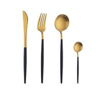 BISDARUN Stainless Steel Coloured Handles Cutlery with Matt Polish Unusual Flatware Set Funky Kitchen Forks Knives and Spoons Service for (Black Gold 4-Piece Cutlery Set, 1 Person(1 Set))