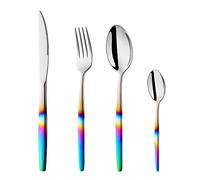 BISDARUN Stainless Steel Flatware Rainbow Coloured Handle Iridescent Cutlery 1 Set, 4 Piece Silverware Service for 1, Tableware Dinner Sets for Party Outdooor Camping Travel Dishwasher Safe