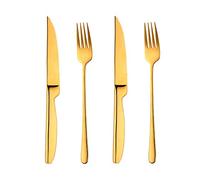 BISDARUN Steak Cutlery Set - Gold Serrated Steak Knives X2 & Dinner Forks X2, Stainless Steel, Dishwasher Safe