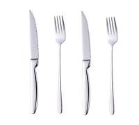 BISDARUN Steak Cutlery Set - Silver Serrated Steak Knives X2 and Forks X2, Serves 2 - Stainless Steel, Dishwasher Safe