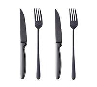 BISDARUN Steak Cutlery Sets Black Serrated Steak Knives and Forks Set Serves for 2 Stainless Steel Dinner Forks X2 Steak Knives X2, Table Knives and Forks Set Dishwasher Safe