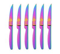 BISDARUN Steak Knives Set of 6 Stainless Steel Serrated Rainbow Coloured Steak Knife Iridescent Steak Cutlery for Cutting Meat Knives 22cm(8.65 inch) Length
