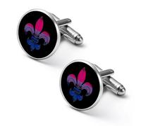 Bisexual LGBT Pride Flag Fleur De Lis Cute Shirt Cufflinks for Men Tuxedo Shirts Metal Cuff Links Jewelry Accessories