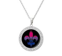 Bisexual LGBT Pride Flag Fleur De Lis Personalized Picture Necklace Photo Pendant Custom Memorial Jewelry for Women