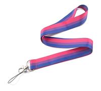 Bisexual Pride Lanyard - Pink, Purple & Blue Stripe Design | Soft Satin Double-Sided Lanyard with Metal Clasp & Phone Strap | Ideal for LGBTQ+ Events, Work ID, or Keys
