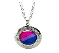 Bisexual Pride Locket Necklace，Bisexual Jewelry，Pride Flag Blue Purple Pink Charm Jewelry Friend Gift