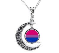 Bisexual Pride Necklace, Bisexual Pendant, Bisexual Jewelry, Bisexual Gifts, Bisexual Pride Flag, Bi Pride Pink Purple Blue Pendant Bi Flag,N185, Metal Glass, No Gemstone
