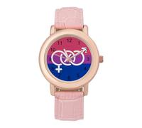 Bisexual Proud Flag Wrist Watches for Women Men Quartz Stainless Steel Watch Easy to Read