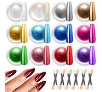 BISHENGYF 12pcs Metallic Rose Gold Chrome Nail Powder,【Newbie Friendly】 Pearl Chrome Powder, Mirror Effect Nail Glitter Chrome Pwoder for Gel DIY Manicure Nail Art Decoration Gift for Women(1g/Jar