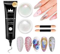 BISHENGYF 3D Nail Gel and Chrome Nail Powder: Clear 3D Sculpting Nail Gel,2Pcs Moonlight Aurora Pearl Chrome Nail Powder,No Wipe Glue for Art Decoration Home(White/Pink)