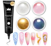 BISHENGYF 3d Nail Gel With Gold Chrome Nail Powder Set:15 G Clear 4 In 1 Rhinestone 3d Nail Gel,Pink Mirror Effect Mermaid Pink Chrome Nail Powder For Diy Molding Nail Art Design Decoration(Chameleon)