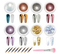 BISHENGYF 8 Colors Chrome Powder for Nails, Gold Silver Pink Chrome Nail Power Iridescent Metallic Mirror Nail Powders, Chrome Pigment Glitter for Nail Art Decorations