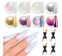 BISHENGYF Chrome Nail Powder 8 Colors-Mirror Effect Holographic Aurora Iridescent Pearl Chrome Powder for Nails Manicure Nail Art Decoration Glitter