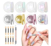 BISHENGYF Chrome Nail Powder 8 Colors -【Shiny Mirror Effect】 Metal Gold Nail Chrome Powders, White Pearl Chrome Nail Powder Glazed Donut, Easy Use with 1Pcs Silicone Nail Brush, Nail Art Design Decor