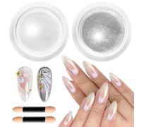 BISHENGYF Chrome Nail Powder - 【Mermaid Aurora Effect】 Pearl Chrome Nail Powder Shiny Nail Glitter Dust, Magic Mirror Silver nail chrome powders Metallic Mirror Glitter Nail Chrome Powder Nails Diy