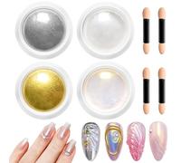 BISHENGYF Chrome Nail Powder - Pearl Chrome Nail Powder Metallic Mirror Effect Aurora White Yellow Silver Gold Glitter Powder Mermaid Iridescent Pigment Dust for Nail Art DIY