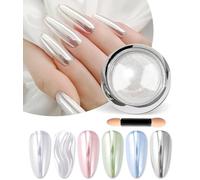 BISHENGYF Chrome Nail Powder - Super Mirror White Metallic Mermaid Effect for Gel Nails, Pearl Glitter for Nail Art Decoration