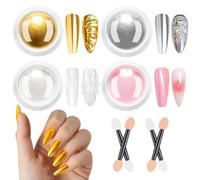 BISHENGYF Gold Chrome Nail Powder - 4 Colors Metallic Gold Silver Mirror Effect Nail Chrome Powders, White Pearl Chrome Pigment Powder Pink Iridescent Mermaid Glitter Dust Kit, Nail Art Decoration