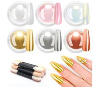 BISHENGYF Gold Chrome Nail Powder - Metallic Gold Silver Orange Mirror Effect Chrome Powder For Nails, White Pearl Nail Chrome Powders Pink Iridescent Mermaid Glitter Pigment Kit, Nail Art Decoration