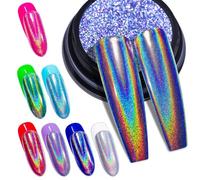 BISHENGYF Holographic Chrome Nail Powder - 1g Mirror Laser Effect Iridescent Holo Nail Chrome Powder, Rainbow Chrome Powder for Gel Nails Pigment Glitter for Nail Art Decorations, Gel Nail Polish