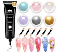 BISHENGYF Multifunctional 3d Nail Gel:Metallic Chrome Nail Powder And 15g Rhinestone No Wipe 3d Sculpting Nail Gel,6pcs Pink Chrome Nail Powder For Embossed Nail Decoration (Silver/Purple/Blue)