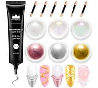 BISHENGYF Multifunctional 3d Nail Gel: No Wipe 15g 3d Gel For Nails And 6pcs Silver/Gold Chrome Nail Powder,Metallic Yellow Pearl Chrome Nail Powder,5d Molding Ge l For Nai ls Decoration (Pink/Rose)