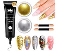 BISHENGYF No Wipe 3D Sculpture Gel: Rose Gold Silver 2 PCS Metallic Mirror Effect Chrome Nail Powder and Embossing 3D Nail Gel Set for Nail Designs DIY Nail Painting Carved