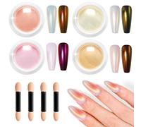 BISHENGYF Pearl Chrome Nail Powder - Super Sheer White Holo Glazed Donut Chrome Powder Set Clear Aurora Mermaid Nail Glitter Powder for Nail Art Design Decoration