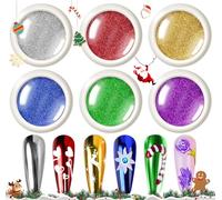 BISHENGYF Red Chrome Nail Powder - 6 Colors Metallic Nail Chrome Powders, Shiny Mirror Effect Gold Chrome Nail Powder, Silver Nail Powder Green Chrome Nails Glitter Christmas Nail Powder Collection