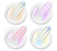 BISHENGYF White Chrome Nail Powder: High Aurora Pearl Chrome Nail Powder, Glazed Donut Nail Powder Holographic Mermaid Mirror Nail Chrome Powders for Gel DIY Nails Art Design Nail Glitter - 4pcs