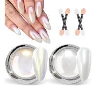 BISHENGYF White Pearl Chrome Nail Powder - 2 Pcs Mirror Effect Aurora Magic Pearlescent Nail Jewelry Mirror Glitter Nail Chrome Powders Holographic Pigment, Mermaid Pearl Aurora Dust Nail Powder