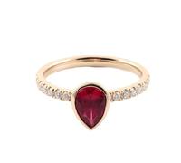 Bishilin 14K Gold Band Ring Woman, Womens Rings Boho Teardrop with 2Ct Red Created Ruby Size L 1/2