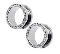 Bishilin 2PCS Ear Gauge Stretching Kit Stainless Steel, Ear Gauges 6G Silver 4MM Ear Stretchers Plugs Round with Circle White Cubic Zirconia