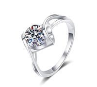 Bishilin 925 Engagement Rings for Women, The Engagement Ring Silver Heart with 6.5mm Round Cubic Zirconia Size N 1/2